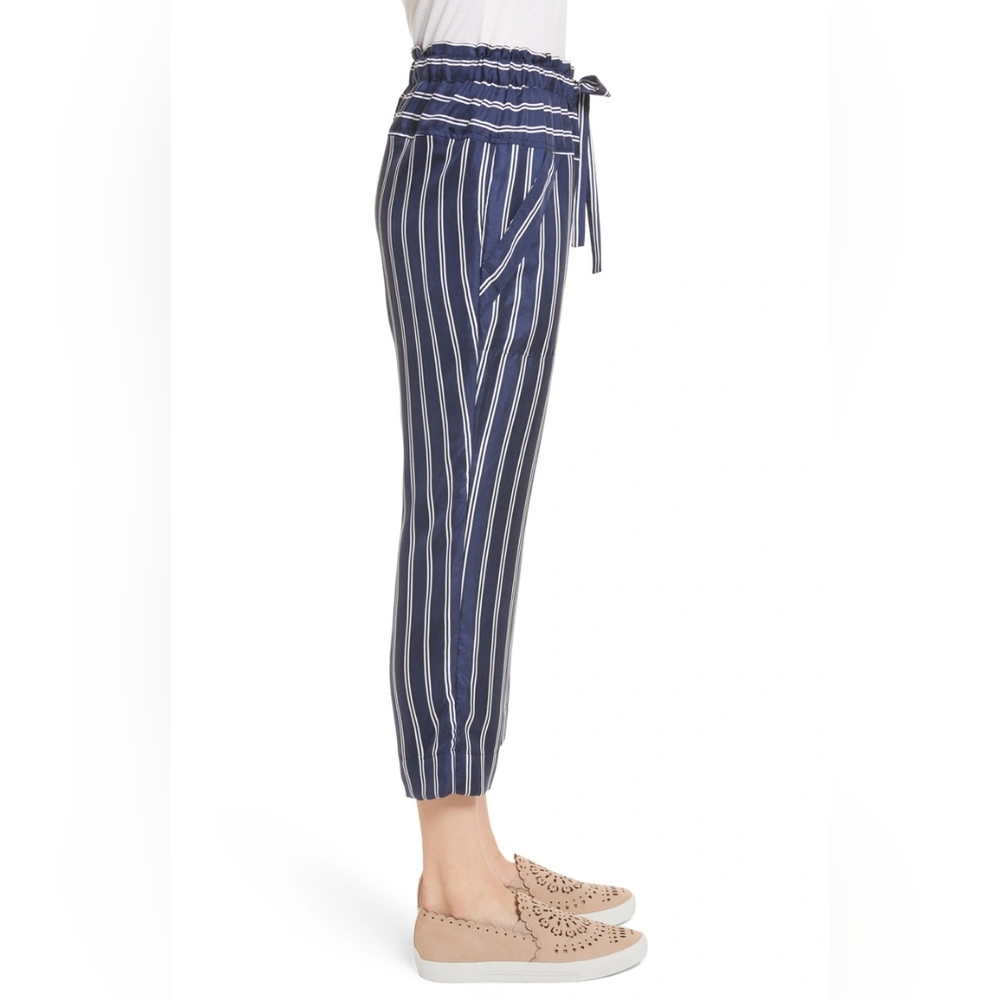 NWT Joie Addiena Silk Stripe Cropped Pants Dark Navy L Coastal Nautical Capsule - Picture 4 of 15